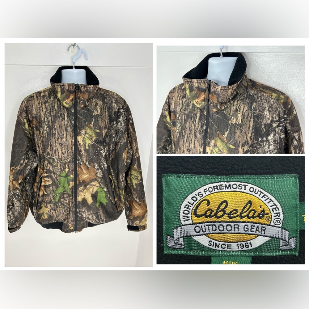 Cabela’s VTG Mossy Oak Camo Hunting Jacket Size Large Outdoor Fleece Lined Coat